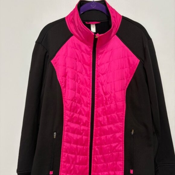 EXERTEK WOMAN HOT PINK/BLACK ZIPPER 1/2 QUILTED/KNIT JACKET. SZ. 2X - Picture 1 of 5